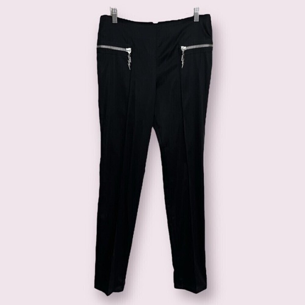 Faith Connexion Satin Pants Black Lightning Bolt Zippers Womens Size Medium